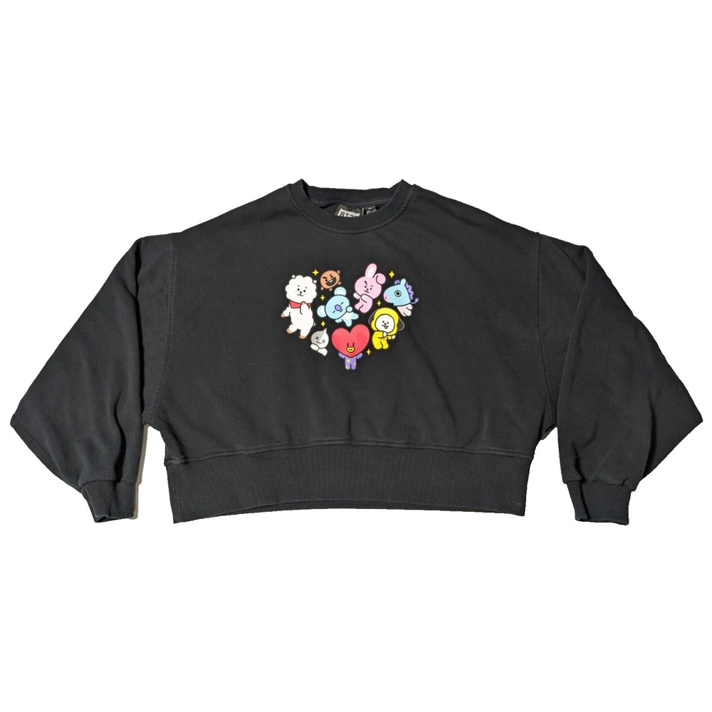BT21 K-POP BTS x LINE FRIENDS Women XS (2/4) Black Oversized Cropped Sweatshirt
